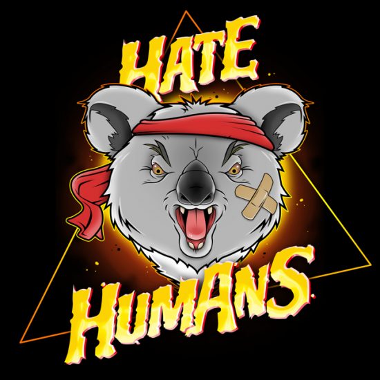 Projet d'illustration sur le thème des Koalas d'Australie et logo design de marque "Hate Humans"