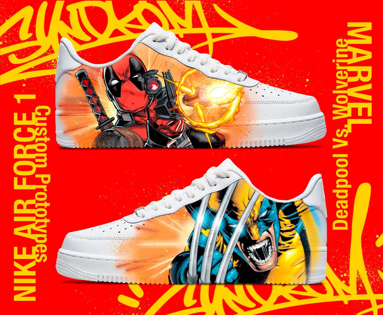 Prototype de personnalisation de baskets sneakers custom "Wolverine Vs. Deadpool"