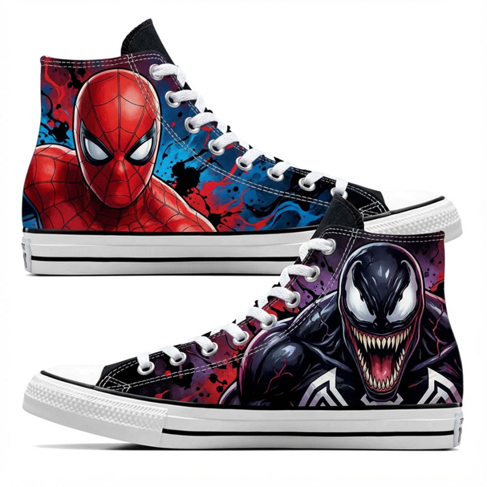 Projet de custom personnalisé "Spider-Man et Venom" sur Converse All Star