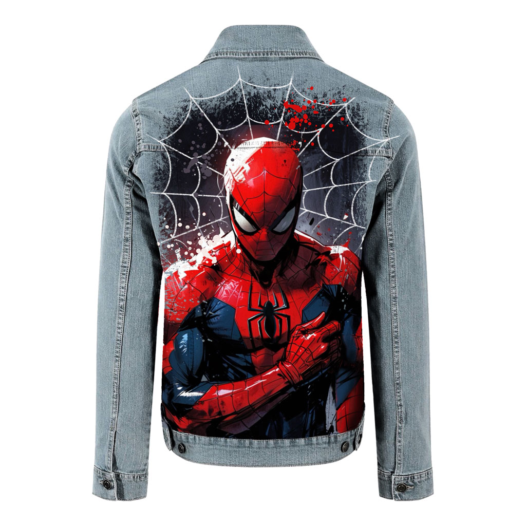 Projet de custom personnalisé "Spider-Man" sur veste en jean