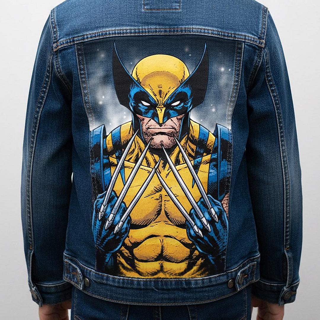 Projet de custom personnalisé "Wolverine" sur veste en jean