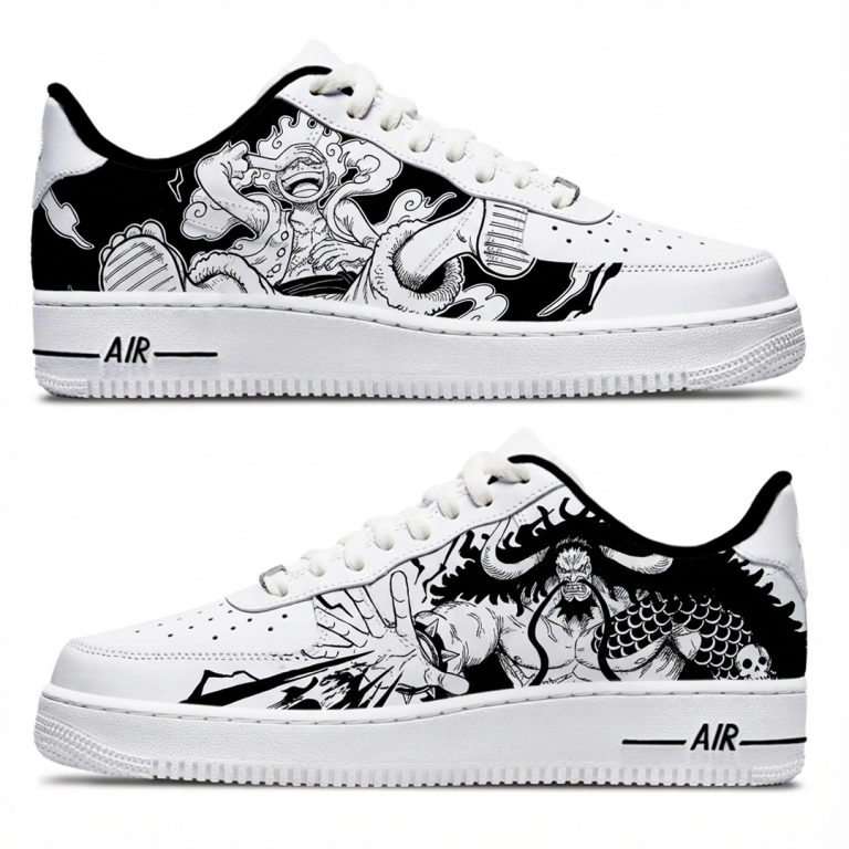 Projet de custom personnalisé "Luffy et Kaido" sur baskets Air Force 1