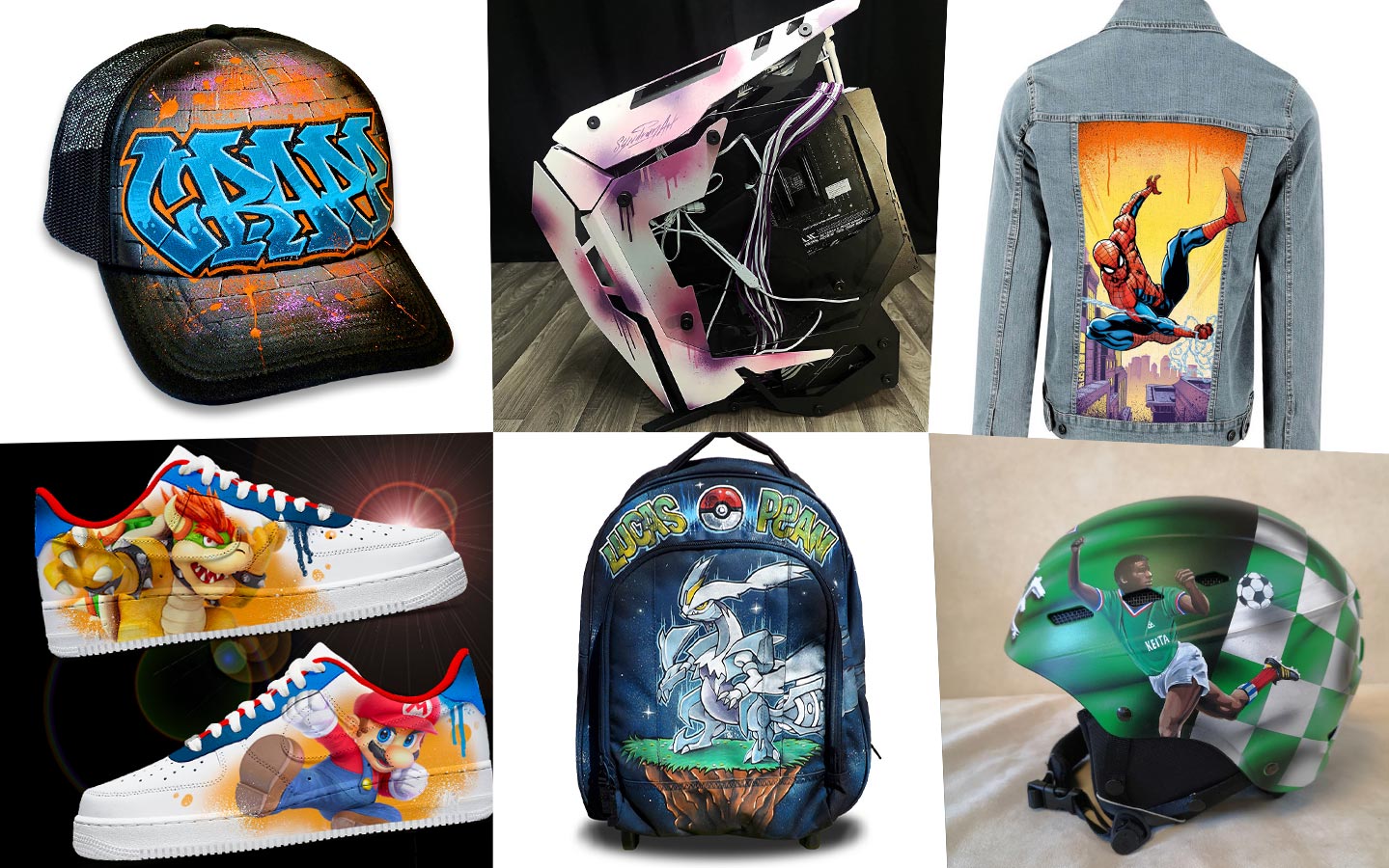 Customisation personnalisée sur casquette, basket, veste, casque, sac et pc