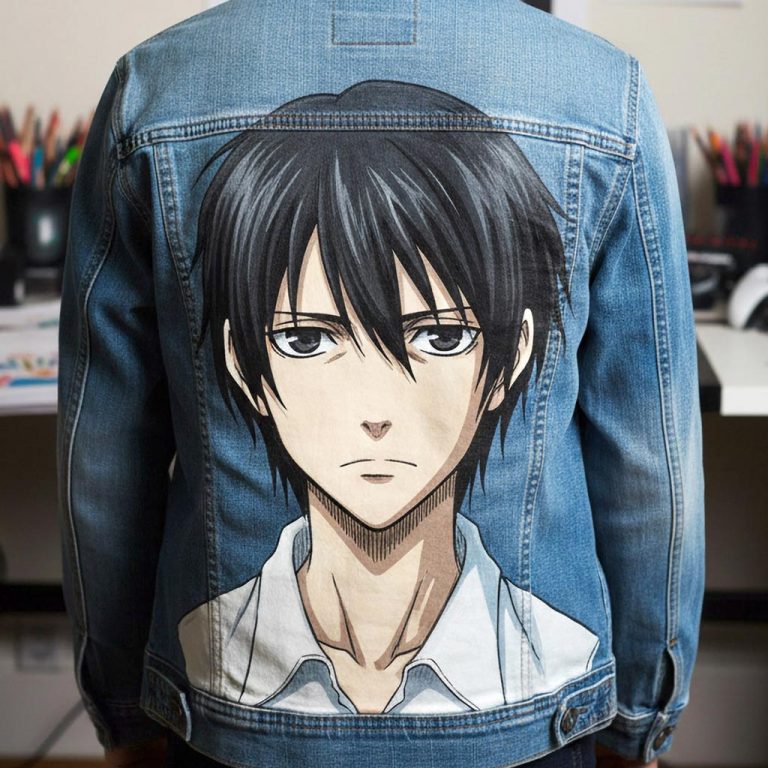 Projet de custom personnalisé "Death Note" sur veste en jean