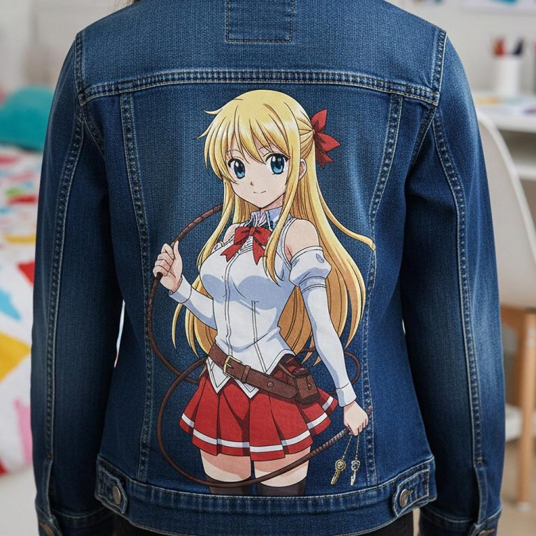 Projet de custom personnalisé "Fairy Tail - Lucy" sur veste en jean