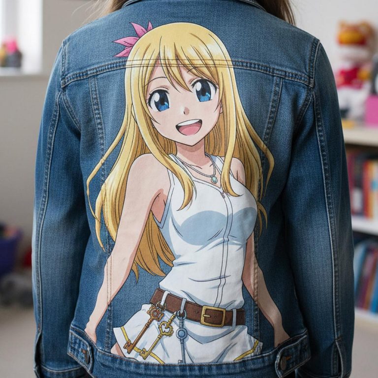 Projet de custom personnalisé "Fairy Tail - Lucy" sur veste en jean