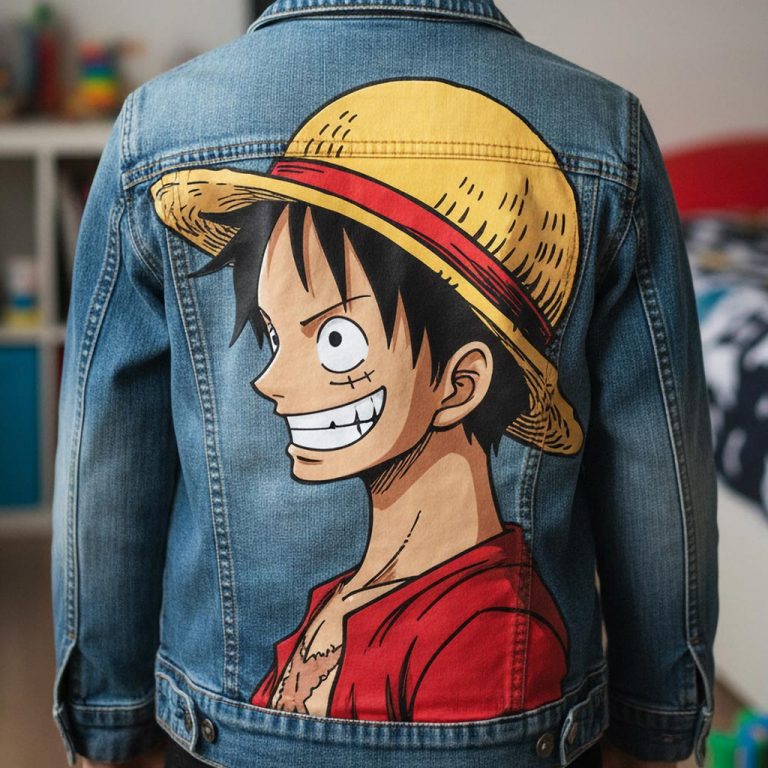 Projet de custom personnalisé "One Piece - Luffy" sur veste en jean