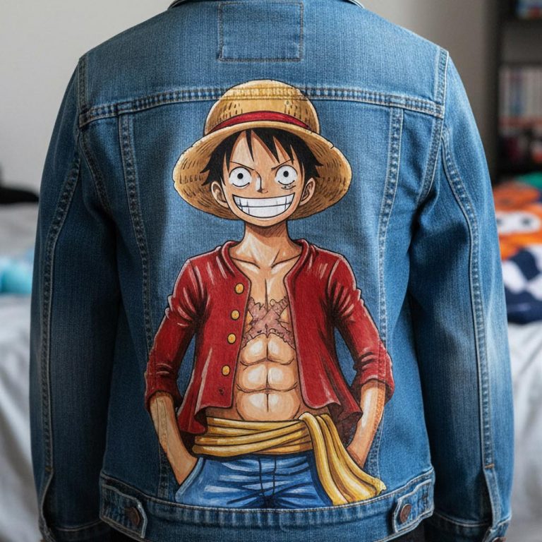 Projet de custom personnalisé "One Piece - Luffy" sur veste en jean