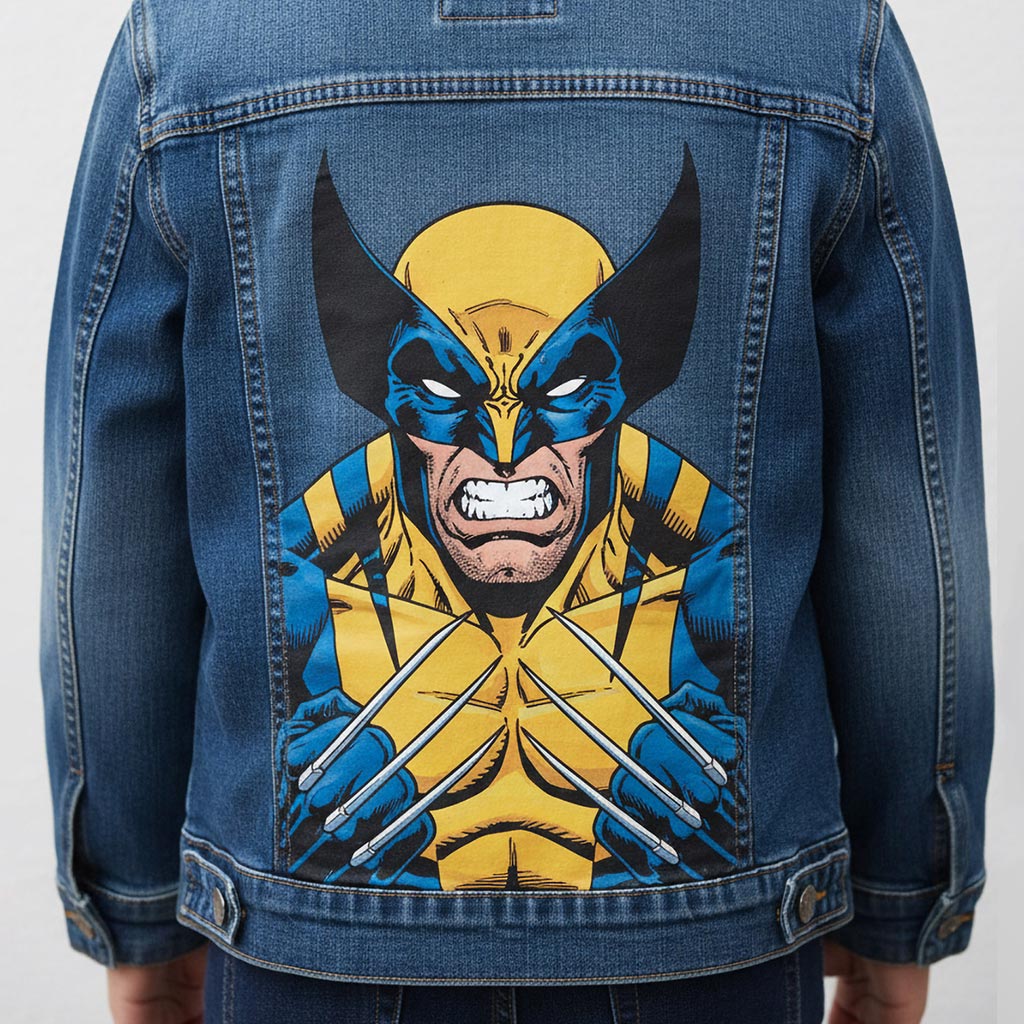 Projet de custom personnalisé "Volverine" sur veste en jean