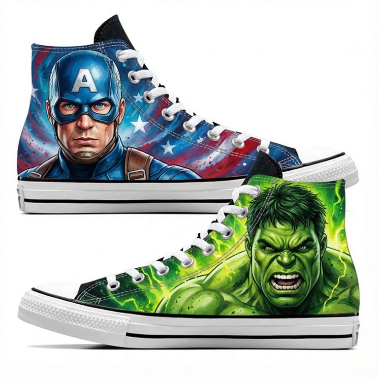 Projet de custom personnalisé "Captain América et Hulk" sur Converse All Star