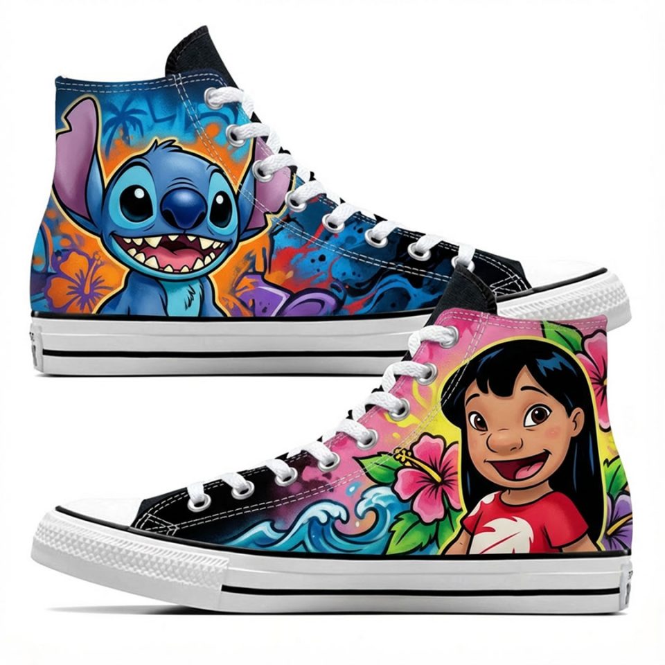Projet de custom personnalisé "Lilo et Stitch" sur Converse All Star