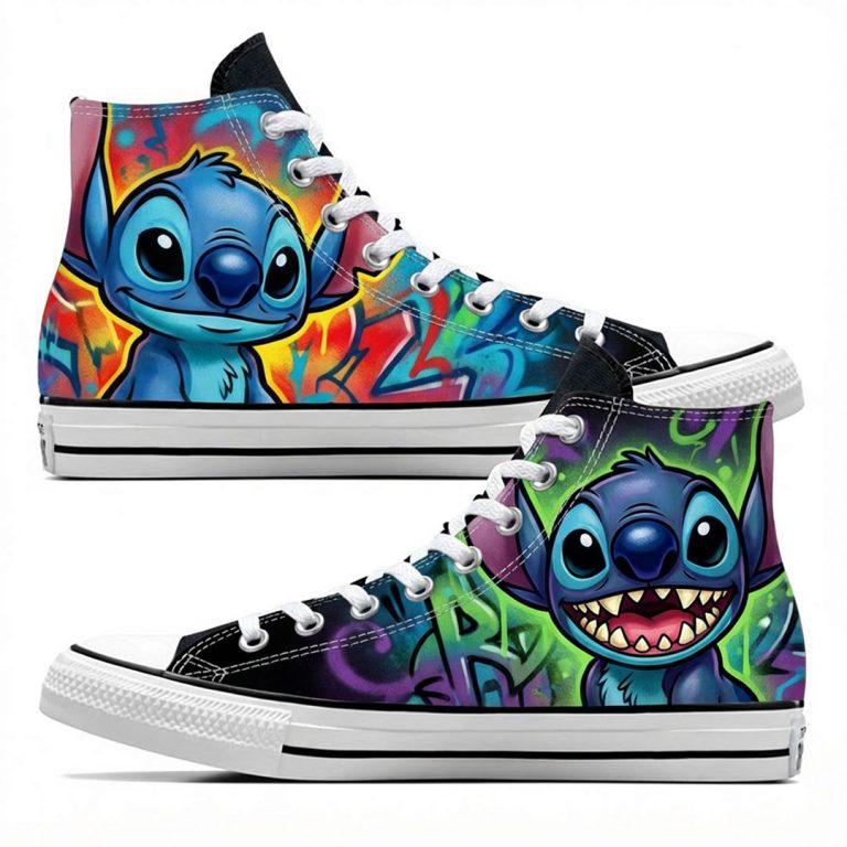 Projet de custom personnalisé "Stitch" sur Converse All Star