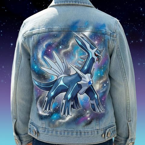 Custom "Dialga" Pokémon légendaire sur veste en jean