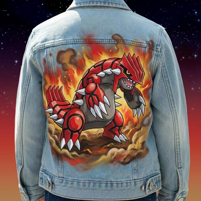 Custom "Groudon" Pokémon légendaire sur veste en jean