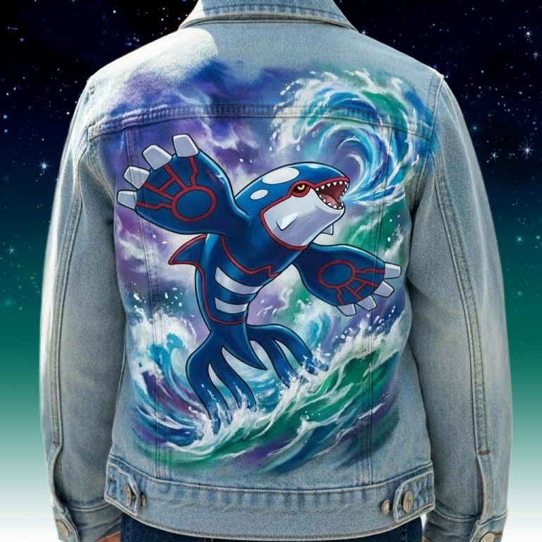 Custom "Kyogre" Pokémon légendaire sur veste en jean
