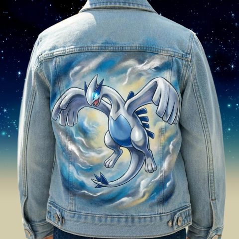 Custom "Lugia" Pokémon légendaire sur veste en jean