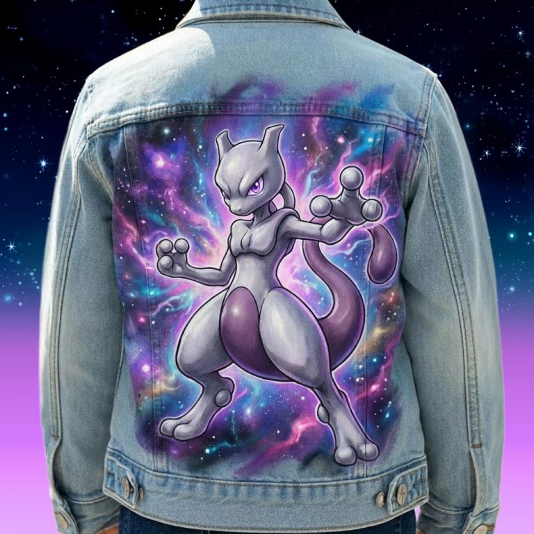 Custom "Newtow" Pokémon légendaire sur veste en jean