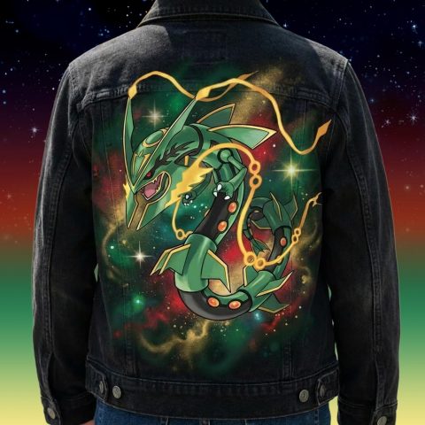 Custom "Rayquaza" Pokémon légendaire sur veste en jean