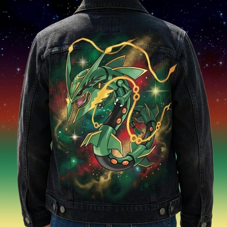 Custom "Rayquaza" Pokémon légendaire sur veste en jean