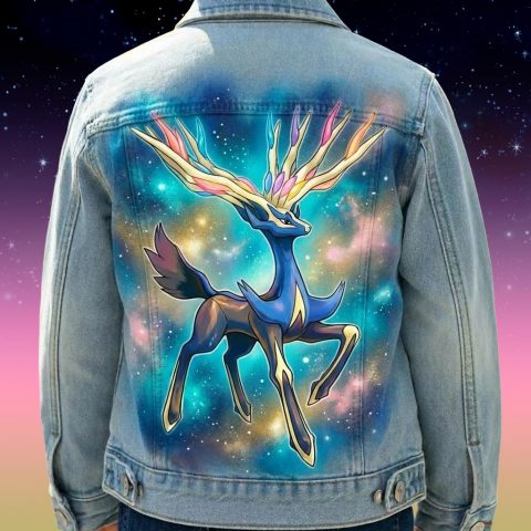 Custom "Xerneas" Pokémon légendaire sur veste en jean