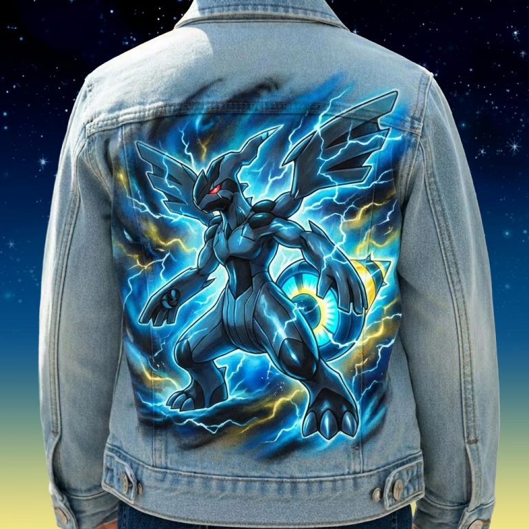 Custom "Zekrom" Pokémon légendaire sur veste en jean