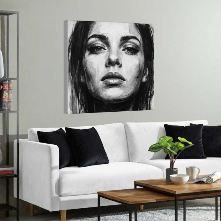Portrait en noir et blanc sur tableau